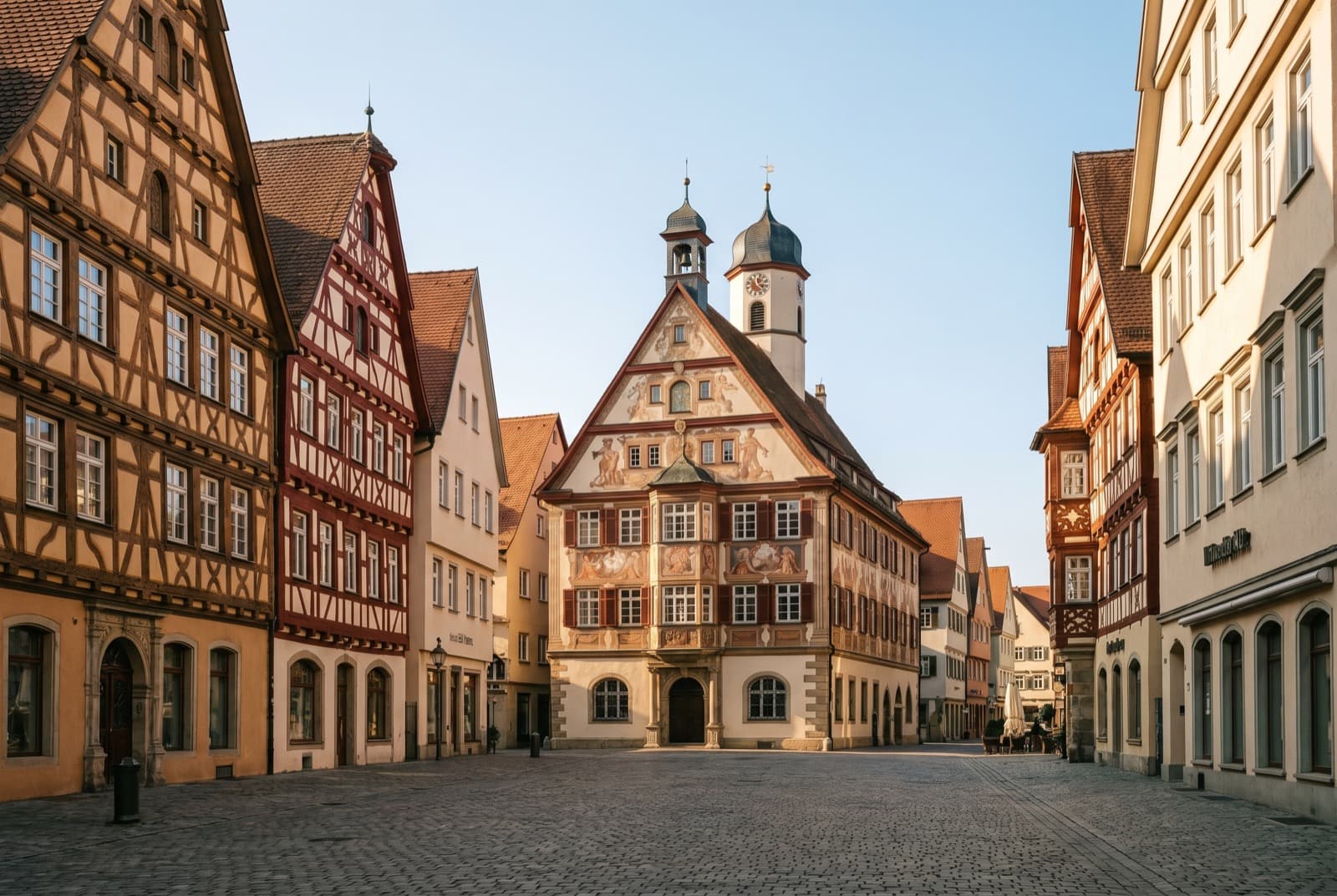 Historischer Marktplatz Biberach an der Riß mit sanierten Fachwerk- und Renaissance-Fassaden